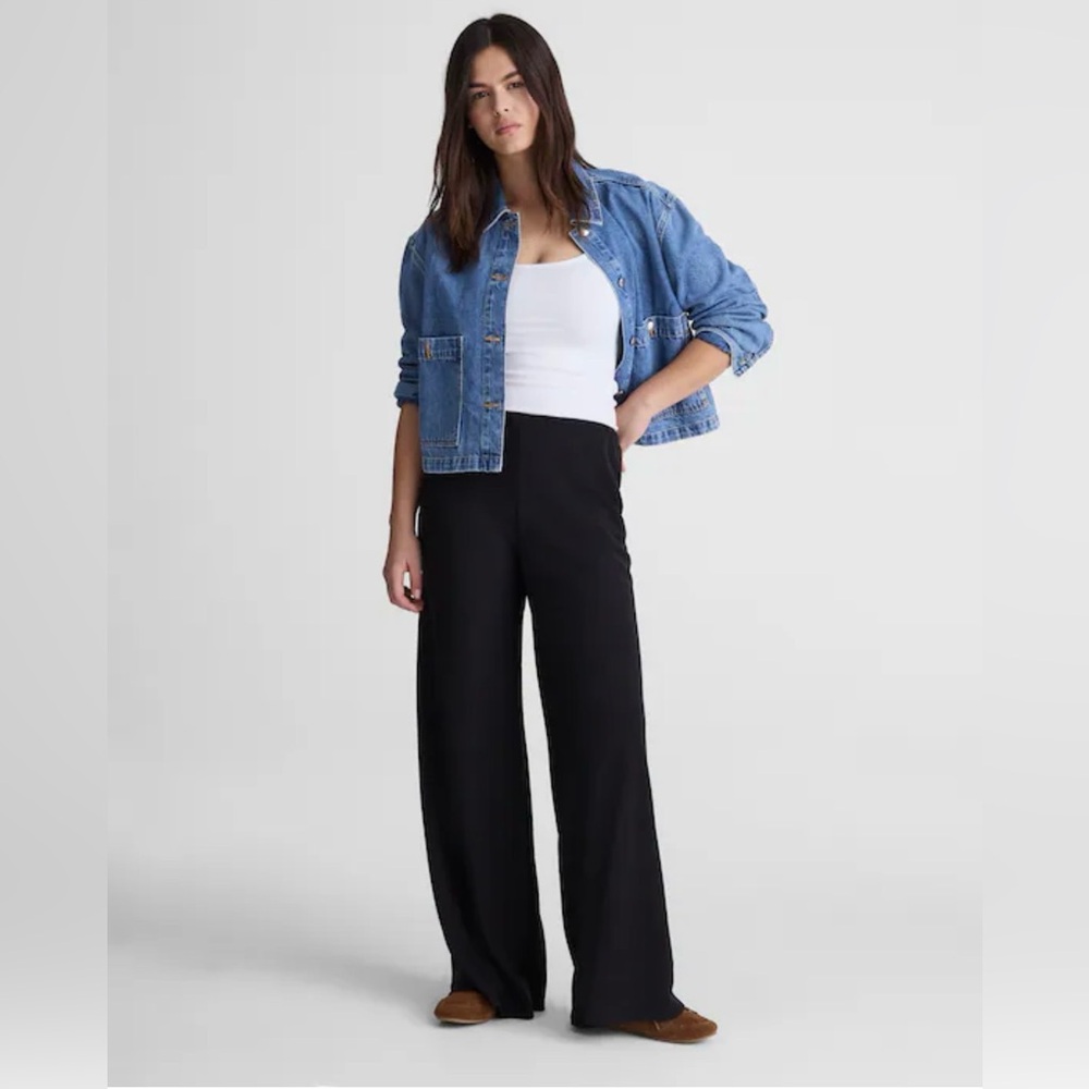 Madewell Drapey Crepe Pull On Wide Leg Pants XS Black High Rise Pockets NWT